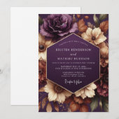 Invitation Mariage Floral Prune Maussade (Devant / Derrière)