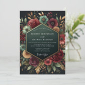 Invitation Mariage Floral Prune Profond Opulent (Debout devant)
