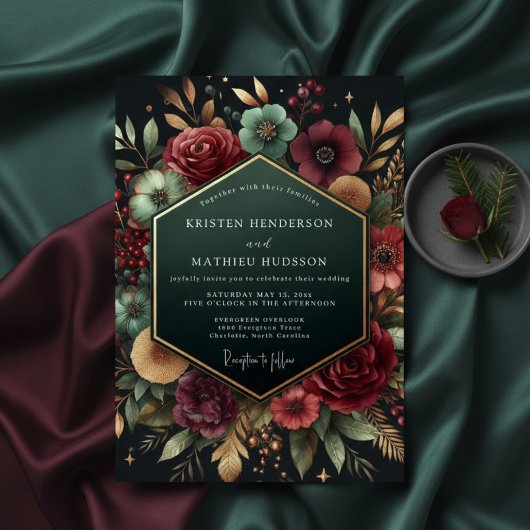Invitation Mariage Floral Prune Profond Opulent
