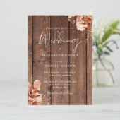 Invitation Mariage Floral QR Code Bois Rustique Automne (Debout devant)