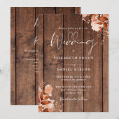 Invitation Mariage Floral QR Code Bois Rustique Automne (Devant / Derrière)