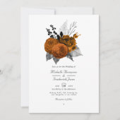 Invitation Mariage Floral QR Code Halloween noir et orange (Devant)