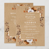Invitation Mariage Floral QR Code Kraft Rustique d'Automne (Devant / Derrière)