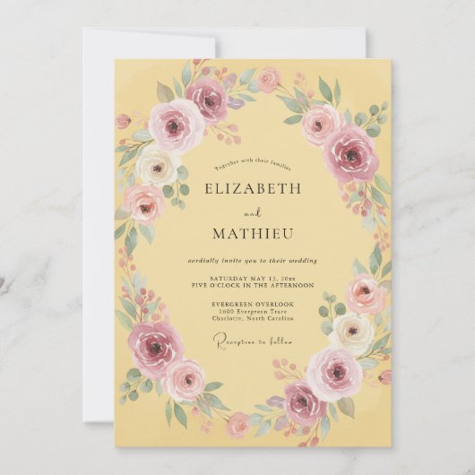 Invitation Mariage Floral Radiant Jaune (Devant)