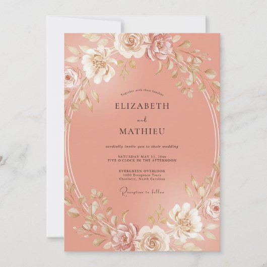 Invitation Mariage Floral Radiant Pêche (Devant)