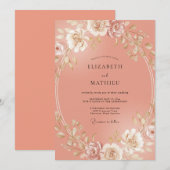 Invitation Mariage Floral Radiant Pêche (Devant / Derrière)