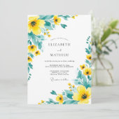 Invitation Mariage Floral Radiant Sarcelle Jaune (Debout devant)