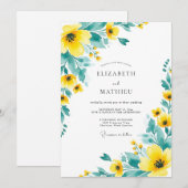 Invitation Mariage Floral Radiant Sarcelle Jaune (Devant / Derrière)