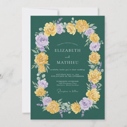 Invitation Mariage Floral Radiant Vert Forêt (Devant)