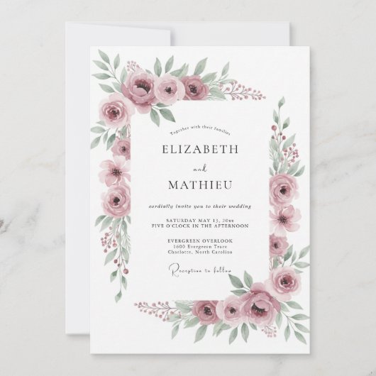 Invitation Mariage Floral Raffiné Mauve (Devant)