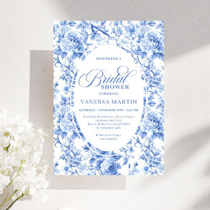 Invitation Mariage Floral Refined Royal Blue Toile de Jouy
