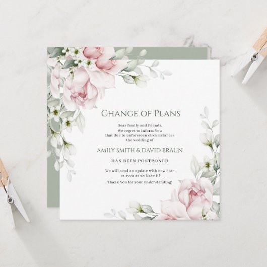 Invitation Mariage Floral | Reporté | Changement de Plans (Devant/Arrière en situation)