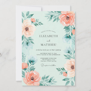 Invitation Mariage Floral Resplendissant Vert Menthe