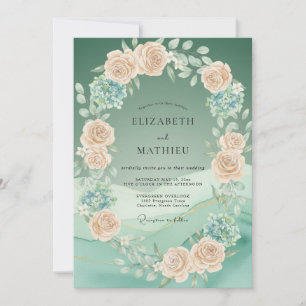 Invitation Mariage Floral Resplendissant Vert Sauge