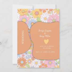 Invitation Mariage Floral Rétro Années 70 Pastel Groovy