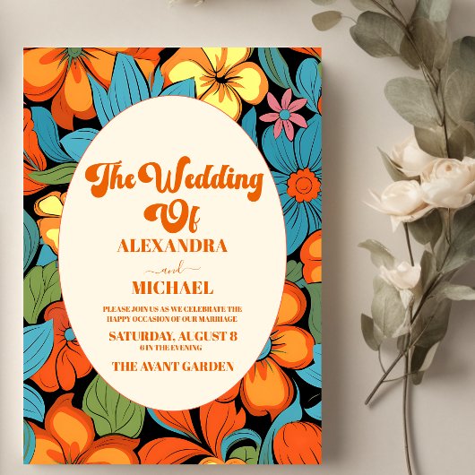 Invitation Mariage Floral Rétro Bohème des Années Soixante-di