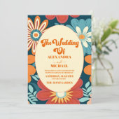 Invitation Mariage floral rétro des années 70 (Debout devant)