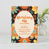 Invitation Mariage Floral Rétro Groovy (Debout devant)