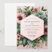Invitation Mariage Floral Rêve Rose Poussiéreuse (Devant / Derrière)