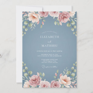 Invitation Mariage Floral Rêveur Bleu Ardoise