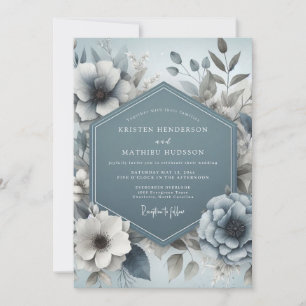 Invitation Mariage Floral Rêveur Bleu Ardoise