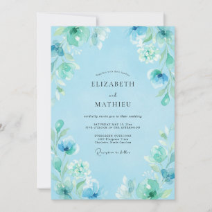 Invitation Mariage Floral Rêveur Bleu Ciel