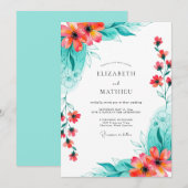 Invitation Mariage Floral Romance Corail Sarcelle (Devant / Derrière)