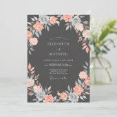Invitation Mariage Floral Romance Gris Corail (Debout devant)