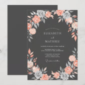 Invitation Mariage Floral Romance Gris Corail (Devant / Derrière)