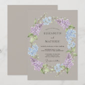 Invitation Mariage Floral Romance Hydrangea Pervenche (Devant / Derrière)