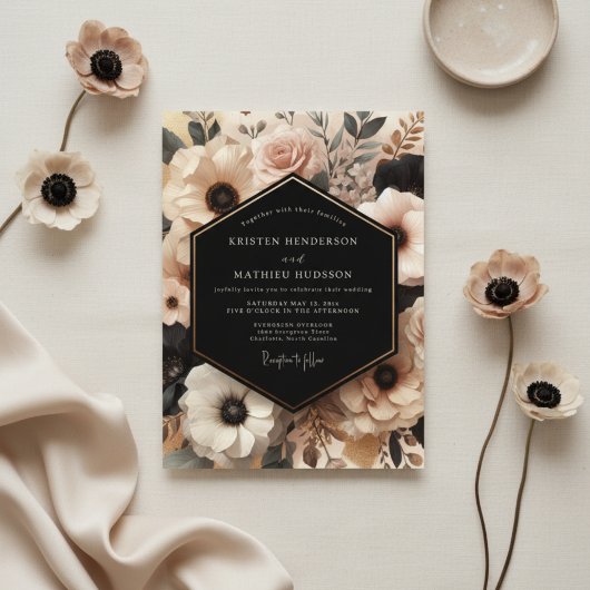 Invitation Mariage Floral Romance Rouge Clair à la Crème