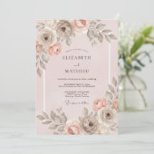 Invitation Mariage Floral Romance Rouge Pêche (Debout devant)