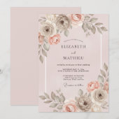Invitation Mariage Floral Romance Rouge Pêche (Devant / Derrière)