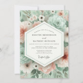 Invitation Mariage Floral Romance Vert Menthe (Devant)