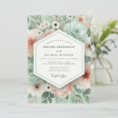 Invitation Mariage Floral Romance Vert Menthe (Debout devant)