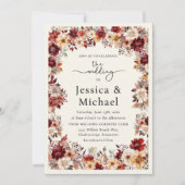 Invitation Mariage floral romantique à la crème bordeaux (Devant)