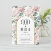 Invitation Mariage floral romantique à la menthe rose eucalyp (Debout devant)