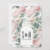 Invitation Mariage floral romantique à la menthe rose eucalyp (Dos)