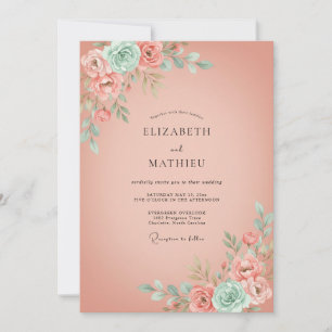 Invitation Mariage Floral Romantique à la Pêche