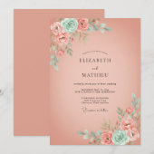 Invitation Mariage Floral Romantique à la Pêche (Devant / Derrière)