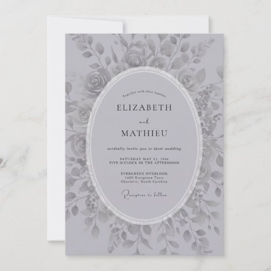 Invitation Mariage Floral Romantique Argent (Devant)