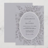 Invitation Mariage Floral Romantique Argent (Devant / Derrière)