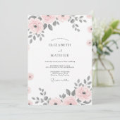 Invitation Mariage Floral Romantique Argent Rosé (Debout devant)