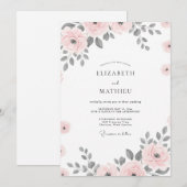 Invitation Mariage Floral Romantique Argent Rosé (Devant / Derrière)