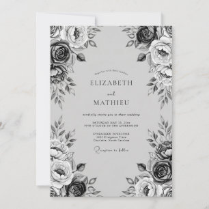 Invitation Mariage Floral Romantique au Charbon