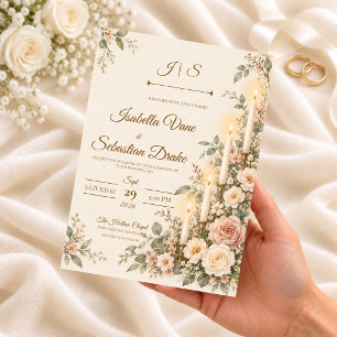 Invitation Mariage Floral Romantique aux Chandelles
