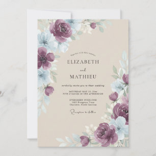 Invitation Mariage Floral Romantique aux Prunes