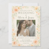 Invitation Mariage floral romantique avec Roses de pêche douc (Devant)