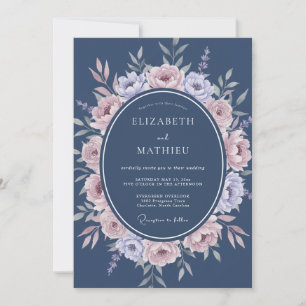 Invitation Mariage Floral Romantique Bleu Ardoise