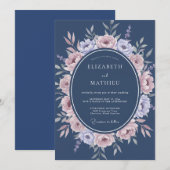 Invitation Mariage Floral Romantique Bleu Ardoise (Devant / Derrière)
